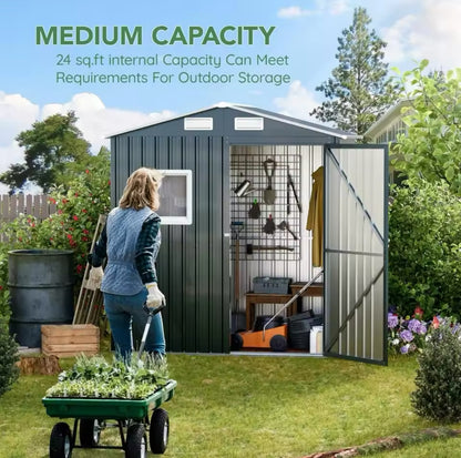 6X4X6.5 FT Outdoor Steel Storage Shed – Lockable Utility Shed for Garden, Backyard & Patio