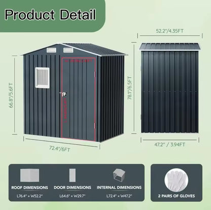 6X4X6.5 FT Outdoor Steel Storage Shed – Lockable Utility Shed for Garden, Backyard & Patio