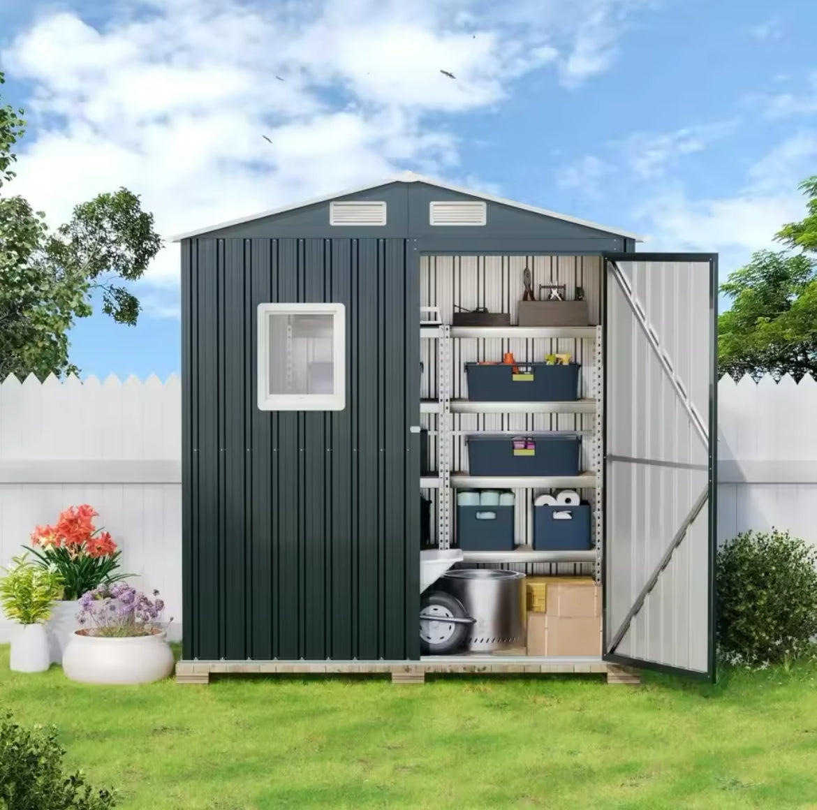 6X4X6.5 FT Outdoor Steel Storage Shed – Lockable Utility Shed for Garden, Backyard & Patio